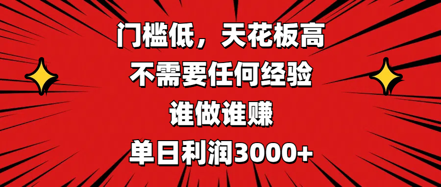 门槛低，收益高，不需要任何经验，谁做谁赚，单日利润3000+-玖玖资源网
