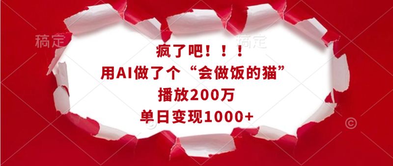 疯了吧！！！用AI做了个“会做饭的猫”，播放200万，单日变现1000+-玖玖资源网