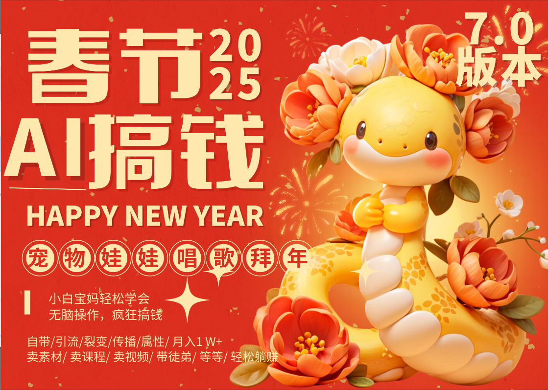 AI春节搞钱7.0升级版 蝴蝶号超火爆萌宠唱歌拜年  AI一键制作 批量出内容   春节做轻松躺赚 每日轻松十分钟  月赚米1W+  抓紧冲！可做视频 可卖素材只带小白和宝妈！-玖玖资源网