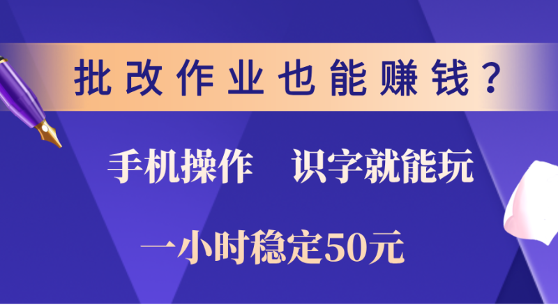 0门槛手机项目，改作业也能赚钱？识字就能玩！一小时稳定50元！-玖玖资源网