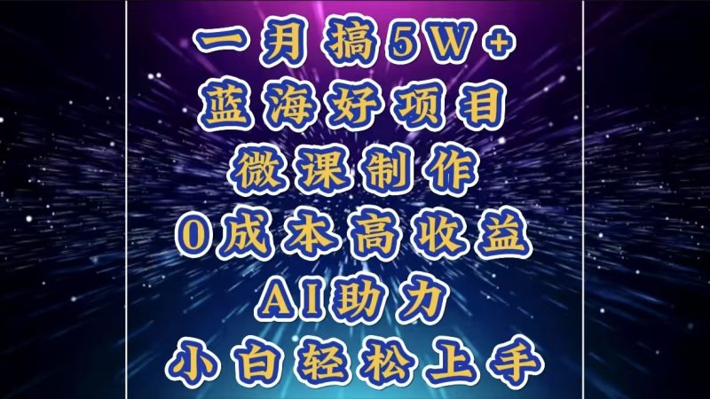 1月搞了5W+的蓝海好项目，微课制作，0成本高收益，AI助力，小白轻松上手-玖玖资源网