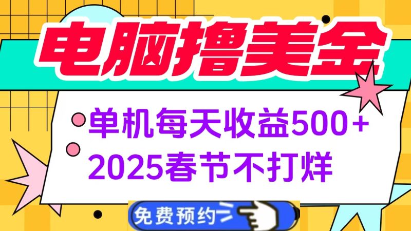 电脑撸美金单机每天收益500+，2025春节不打烊-玖玖资源网