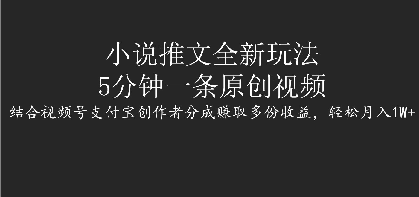 小说推文全新玩法，5分钟一条原创视频，结合视频号支付宝创作者分成赚取多份收益，轻松月入1W+-玖玖资源网