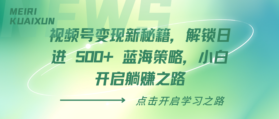 视频号变现新秘籍，解锁日进 500+ 蓝海策略，小白开启躺赚之路-玖玖资源网