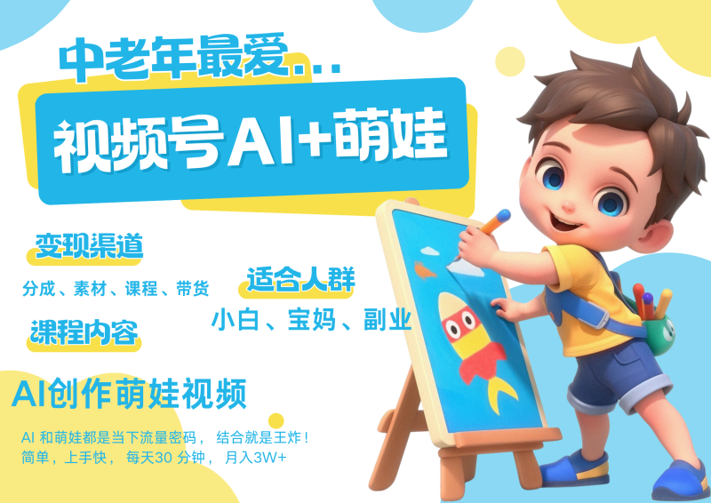 萌娃,又一爆款密码,小白3步上手,爆款率80%,每天十分钟,轻松AI变现萌娃搞钱,带货、素材、分成都非常猛,泼天流量,发布就爆!月入5W,抓紧学!-玖玖资源网