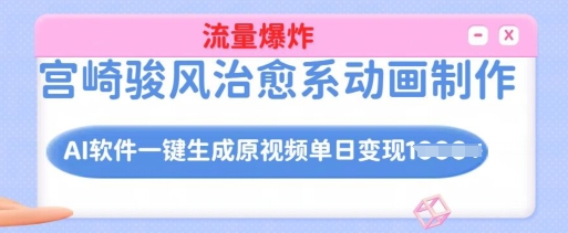 宫崎骏风治愈系动画制作，AI软件一键生成原创视频流量爆炸，单日变现多张，详细实操流程-玖玖资源网
