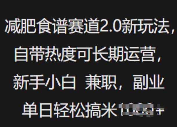 减肥食谱赛道2.0新玩法，自带热度可长期运营，新手小白，兼职副业单日轻松多张-玖玖资源网