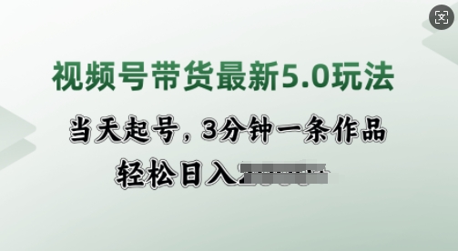 视频号带货最新5.0玩法，当天起号，3分钟一条作品，轻松日入多张-玖玖资源网