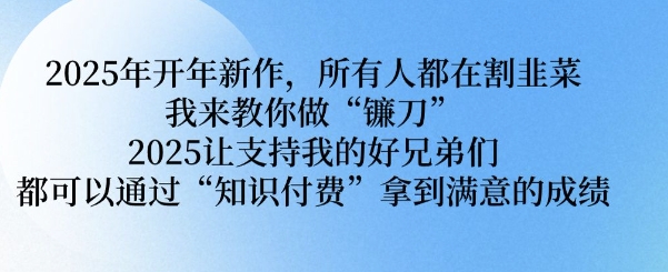 2025年开年新作，所有人都在割韭菜，我来教你做“镰刀” 2025让支持我的好兄弟们都可以通过“知识付费”拿到满意的成绩【揭秘】-玖玖资源网