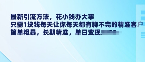 最新引流方法，花小钱办大事，只需1块钱每天让你每天都有聊不完的精准客户 简单粗暴，长期精准-玖玖资源网