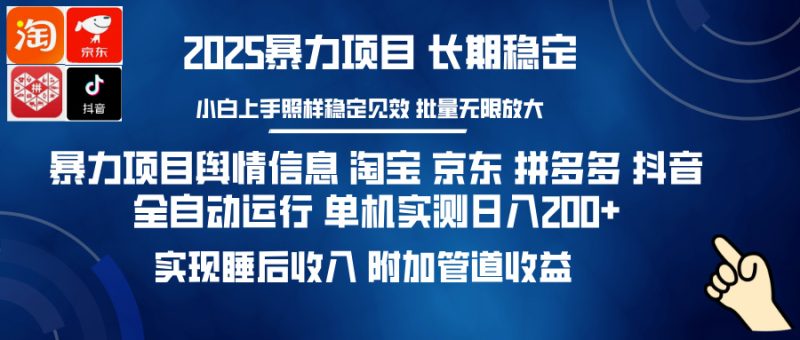 暴力项目舆情信息 淘宝 京东 拼多多 抖音全自动运行 单机实测日入200+ 实现睡后收入 附加管道收益-玖玖资源网