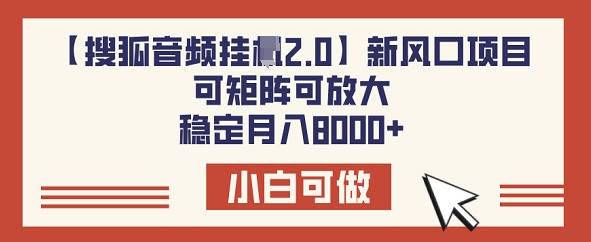 【搜狐音频挂JI2.0】新风口项目，可矩阵可放大，稳定月入8k-玖玖资源网
