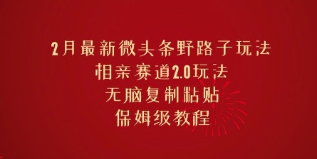 2月最新微头条野路子玩法，相亲赛道2.0玩法，无脑复制粘贴，保姆级教程-玖玖资源网