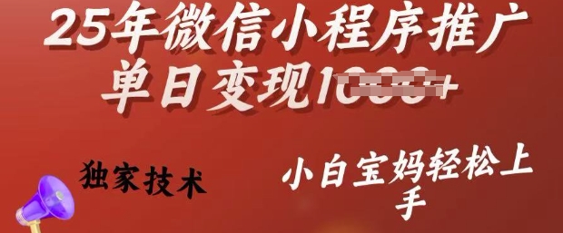 25年微信小程序推广单日变现多张，独家技术，小白宝妈轻松上手【揭秘】-玖玖资源网