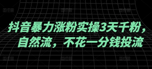 抖音暴力涨粉实操3天千粉，自然流，不花一分钱投流，实操经验分享-玖玖资源网