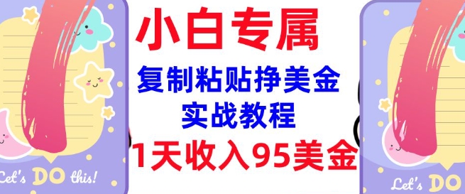 复制粘贴挣美金，0门槛，1天收入95美刀，3分钟学会，内部教程(首次公开)-玖玖资源网