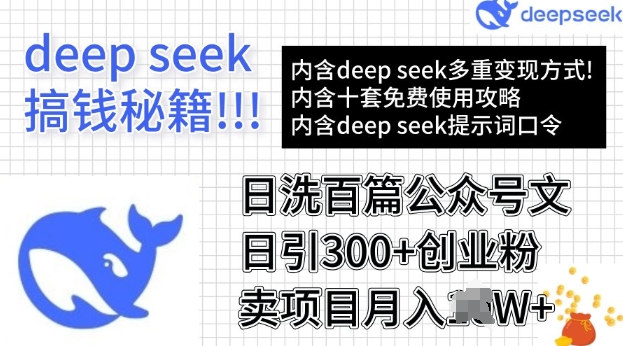 用DeepSeek日洗百篇公众号文章，轻松日引300+创业粉，卖项目月入过W-玖玖资源网