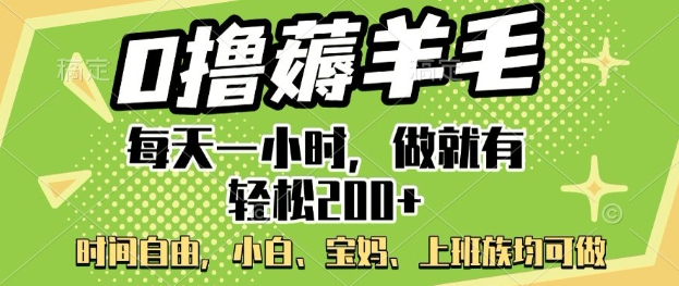 0撸薅羊毛，每天一小时，做就有轻松2张，小白宝妈，上班族均可做-玖玖资源网