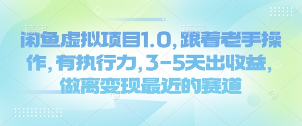闲鱼虚拟项目1.0，跟着老手操作，有执行力，3-5天出收益，做离变现最近的赛道-玖玖资源网