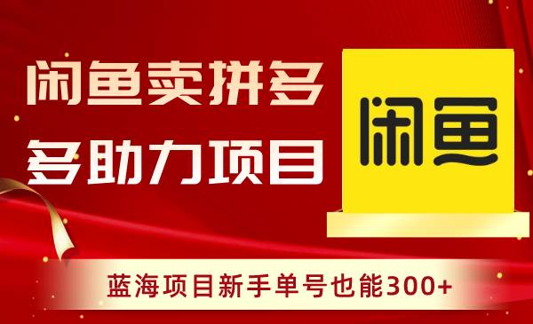 闲鱼卖拼多多助力项目，蓝海项目新手单号也能300+-玖玖资源网