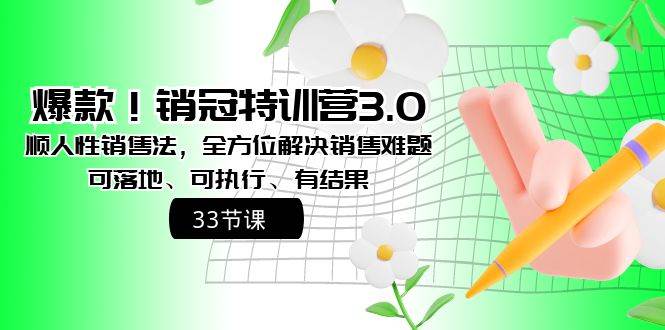 爆款！销冠特训营3.0之顺人性销售法，全方位解决销售难题、可落地、可执行、有结果-玖玖资源网