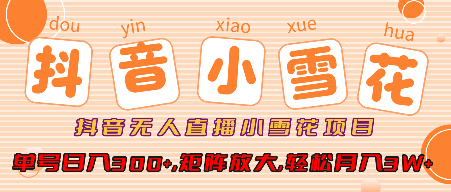 小雪花项目，抖音无人直播，单号日入300+,矩阵放大,轻松月入3W+-玖玖资源网