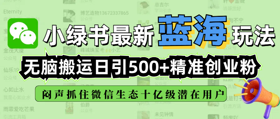 小绿书最新蓝海玩法，无脑搬运日引500+精准创业粉，闷声抓住微信生态十亿级潜在用户-玖玖资源网