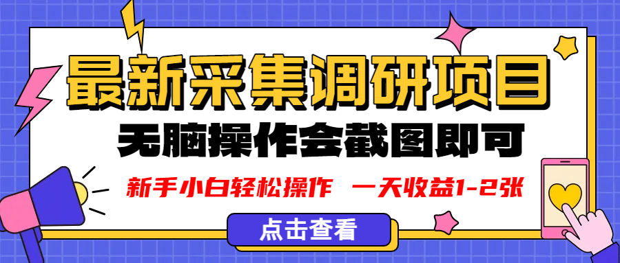 新版采集调研项目，截图上传即可，无脑操作，日收益1-2张-玖玖资源网